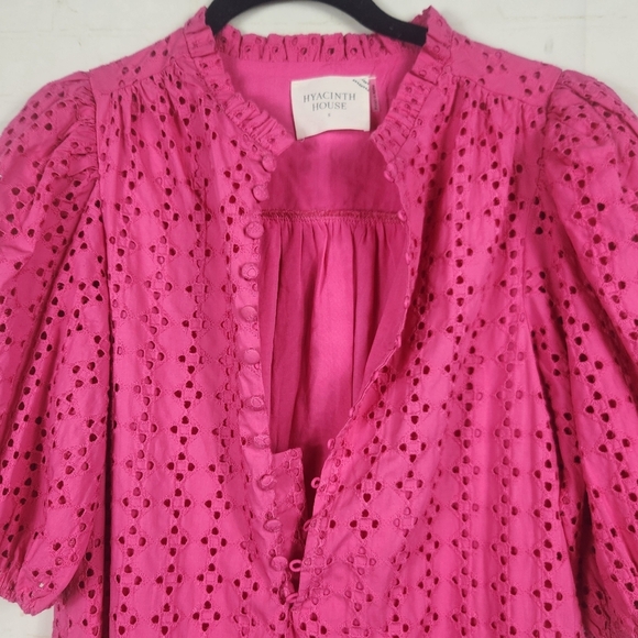 Tuckernuck Hyacinth House Tryall Preppy Eyelet Lace Ruffle Midi Dress Hot Pink S - Picture 8 of 15